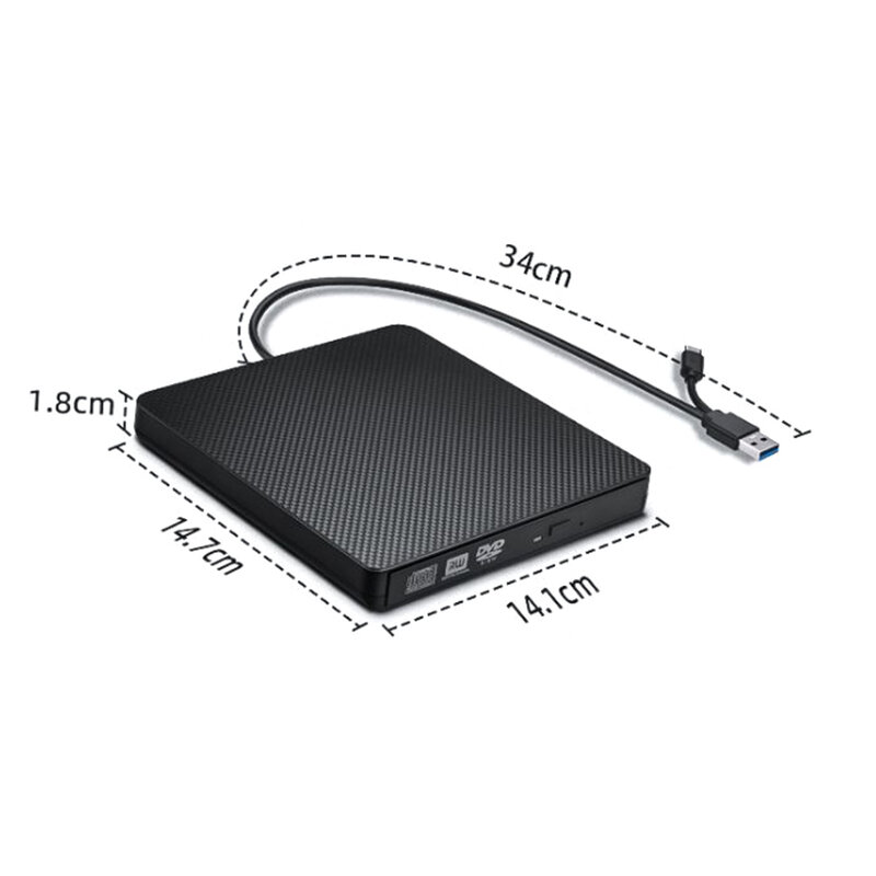 DVD CD-ROM Player Enclosure USB3.0 Type-C External Optical Drive Enclosure Plug and Play Leather Grain for Laptop Notebook