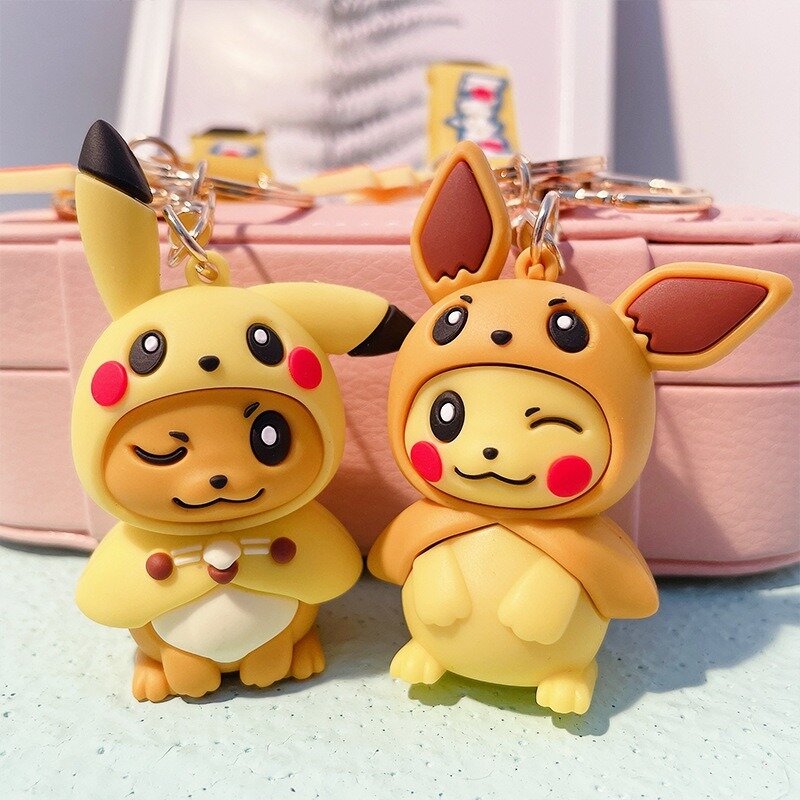 Portachiavi Pokemon 7CM Pikachu creativo Anime Cartoon portachiavi ciondolo bambola Eevee Psyduck Rowlet regalo ciondolo borsa giocattolo per bambini