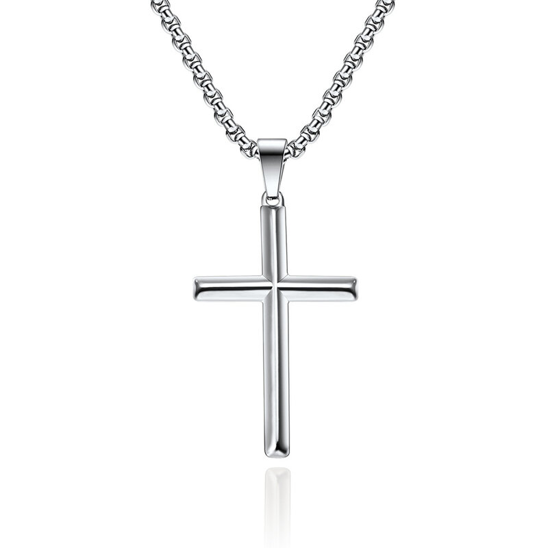 European and American Style Titanium Steel Rhombic Cross Necklace Hip Hop Cold Neutral Style Men and Women Wear Cross Pendant