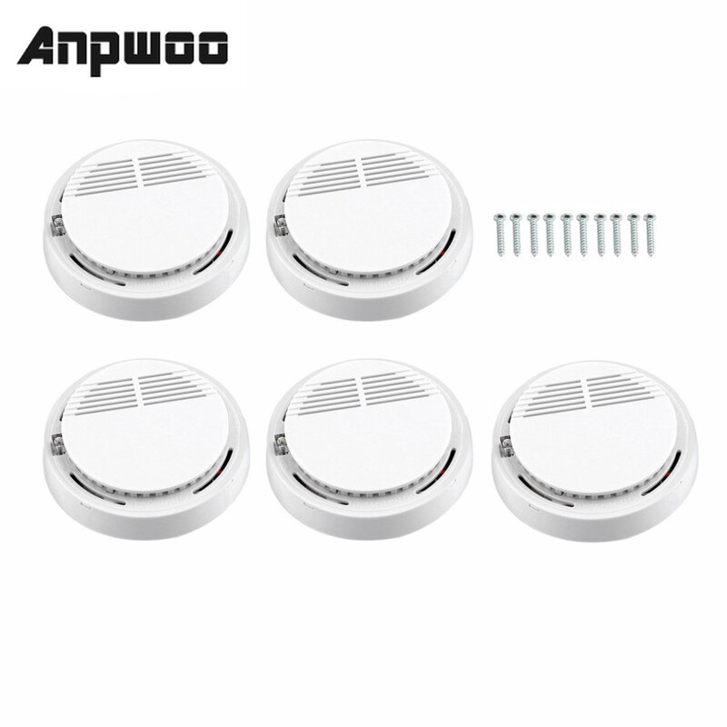 ANPWOO 5 Buah 10 Buah Detektor Asap Api Independen Fotoelektrik Sensitif Alarm Sensor Asap untuk Sistem Alarm Keamanan Rumah