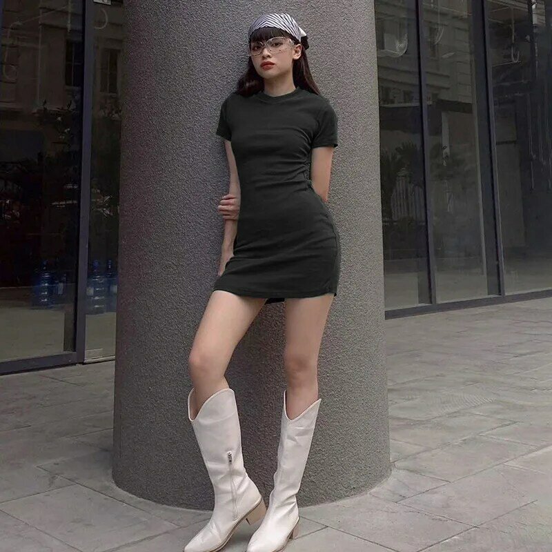 Hollow Tight Hip Dress Female 2022 European And American Solid Color Spandex Explosive Sexy Backless Small Black Short Skirt