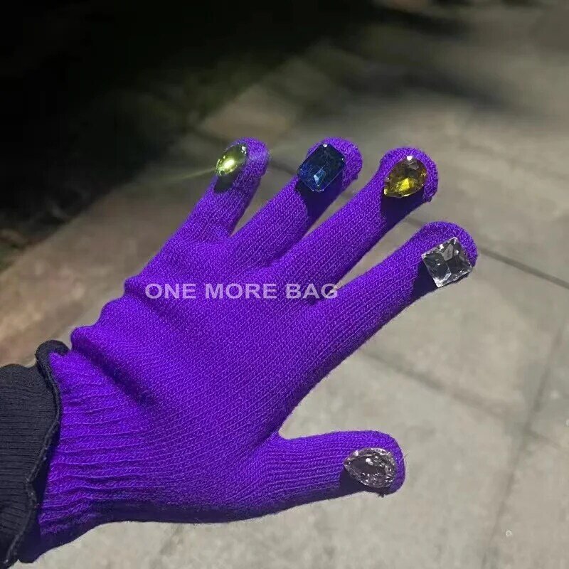 Женские перчатки со стразами, теплые блестящие перчатки с закрытыми пальцами, модные эластичные зимние теплые вязаные шерстяные перчатки для улицы, 2022