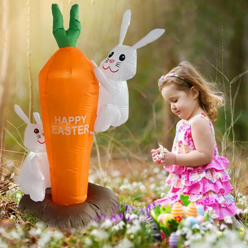 LED Glowing Inflatable Bunny Easter Inflatable Rabbit Giant Easter Decoration Prop Home Party Garden Yard Lawn Ornament Kid Gift