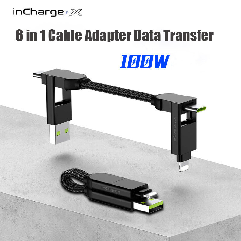 Keyring incharge x cabo adaptador 6 in1 pd 100w carga de transferência de dados para usb para usb tipo c relâmpago micro usb conversor magnético