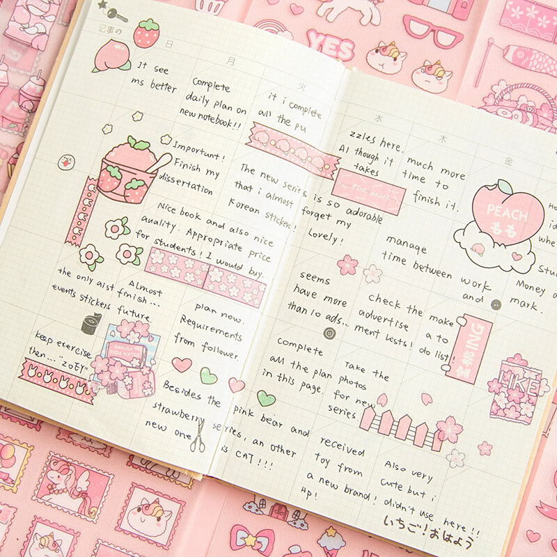 Korean Cartoon Pink Flash Point Frosted PET Hand Account Sticker Pack Material DIY Cute Stationery Kawaii Planner Factory Outlet