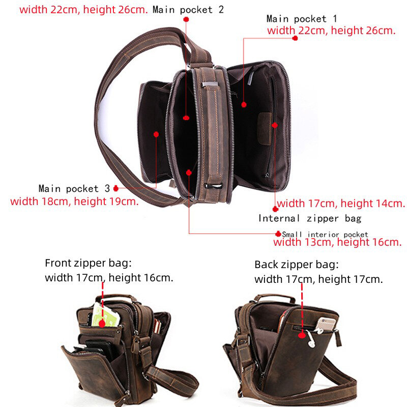 Men Top Layer Cowhide Genuine Leather Shoulder Bag Handbags Business Travel Retro Messenger Sling Bags Crossbody Pack for Male