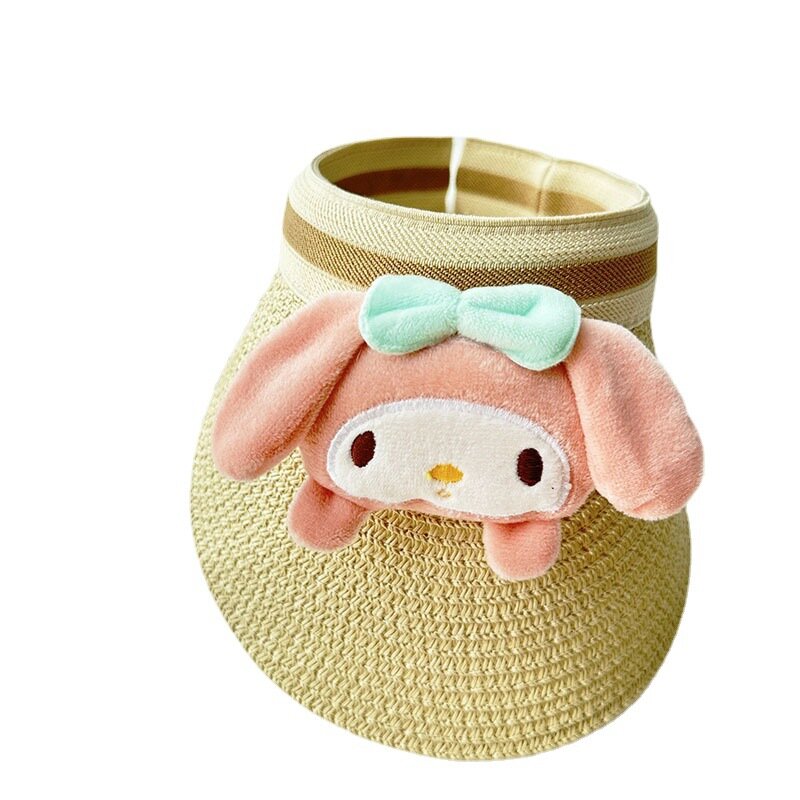 New Summer Sanrio Woven Straw Hat My Melody Kuromi Cinnamoroll Kawaii Sun Protection Foldable Children Fashion Travel Cap Gifts