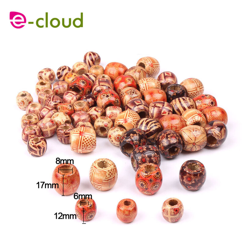Perles pour cheveux en bois multicolores, 1000 pièces/sac, 12mm et 17mm, perles Dreadlock, accessoires pour couvre-chef, couleur aléatoire