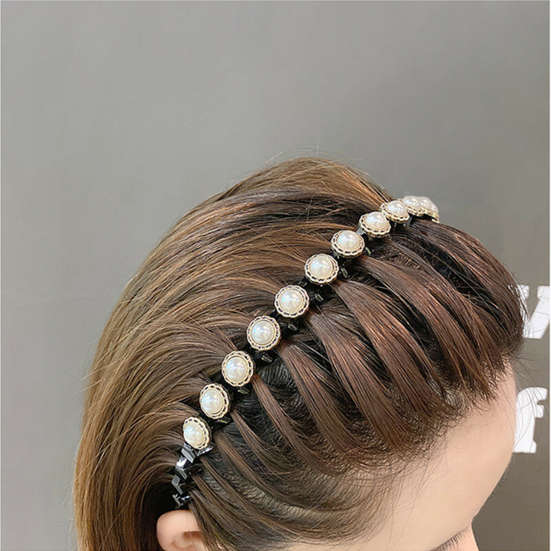 Fashion Pearl Non-Slip Rhinestone Hairbands Elastic Flower Women Hair Hoop Bands Headband Bezel Girls Hair Accessories Headdress