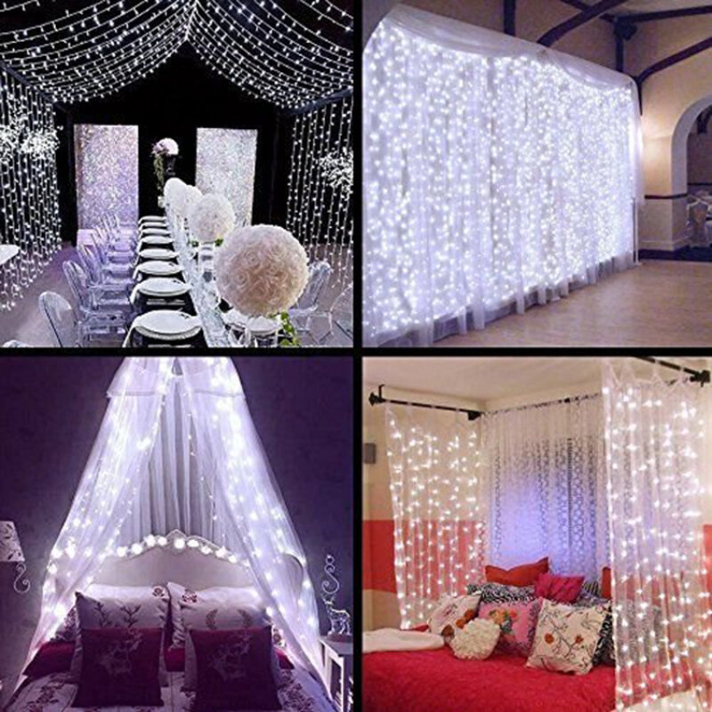 LEDカーテンライトガーランド3x 1/3/2x2m,クリスマス,結婚式,パーティー,庭の装飾,屋外用