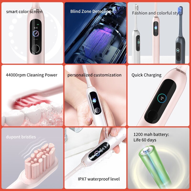 BEHEART-cepillos de dientes eléctricos W1 para adulto, cepillo de dientes inteligente sónico con pantalla táctil, cabezales de repuesto originales