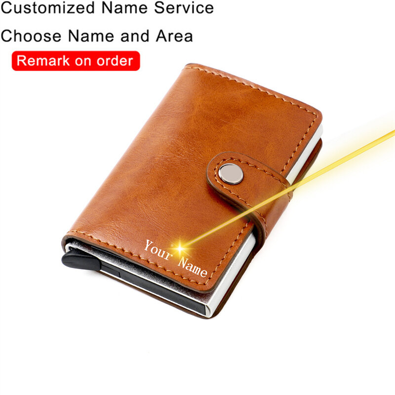 Portafoglio con incisione personalizzata porta carte di credito porta carte di blocco Rfid portafoglio da uomo portafoglio sottile in pelle a tre ante magico portamonete