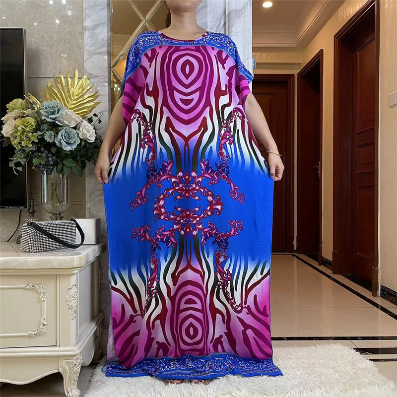 2023 Dubai gaun Muslim dengan syal besar untuk wanita jubah Maxi longgar Wanita orang Afrika leher-o motif bunga Abaya YY25