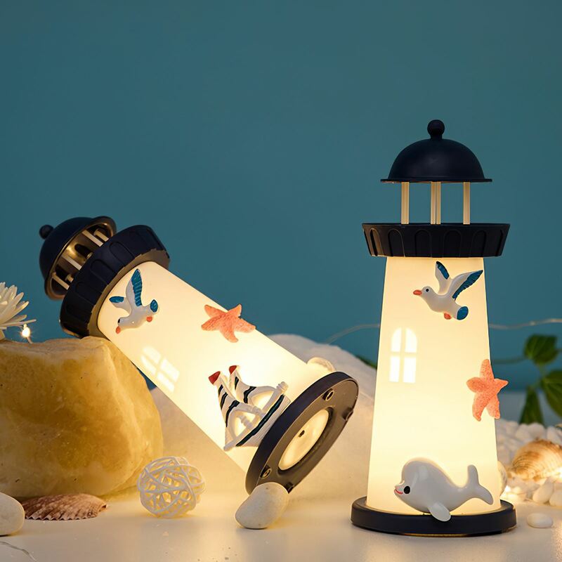 1Pcs Vuurtoren Led Licht Tuin Baken Lamp 360 Graden Roterende Home Decor Oceaan Vuurtoren Nachtlampje Led Verlichting Vuurtoren