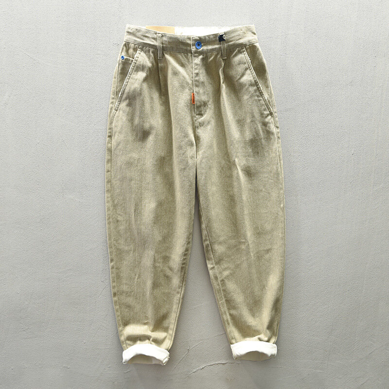 Calça masculina de algodão puro, calça casual solta de cintura média, azul grossa, GA-Z376, nova, outono, inverno