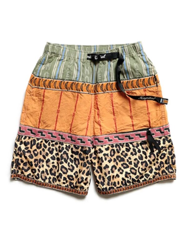 Kapital celana pendek kasual pria, celana longgar kamuflase gaya Jepang jahitan macan tutul pantai Hawaii