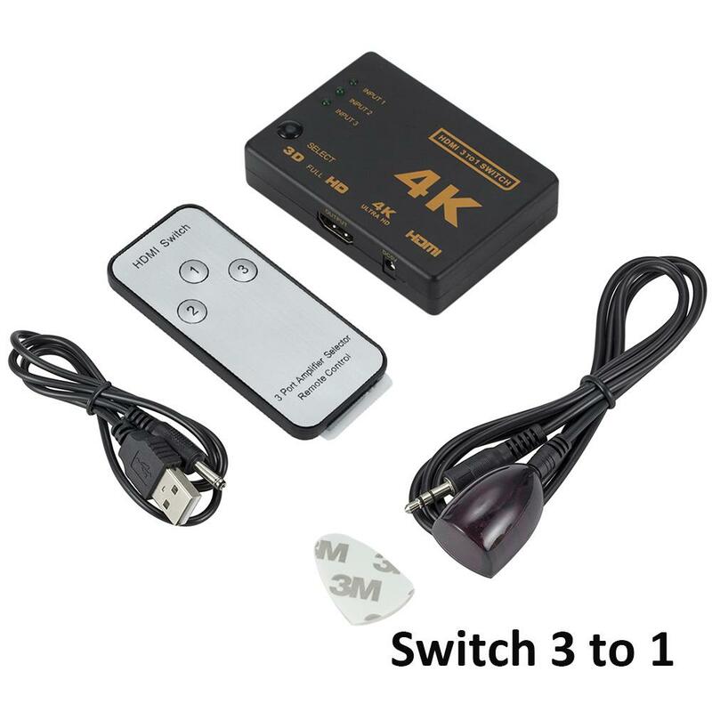 3-Ports HDMI-compatible Splitter Switcher 3 In 1 Out Hub Box +Remote Auto Switch 1080P HD Switch Remote Controller Power Cord
