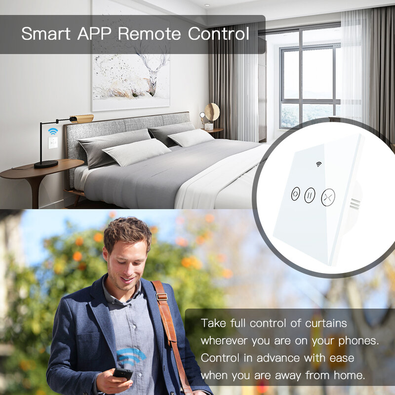 Умные сенсорные занавески RF Wi-Fi, роликовые затворы, переключатель с дистанционным управлением через приложение Smart Life, работает с Alexa Echo Google ...