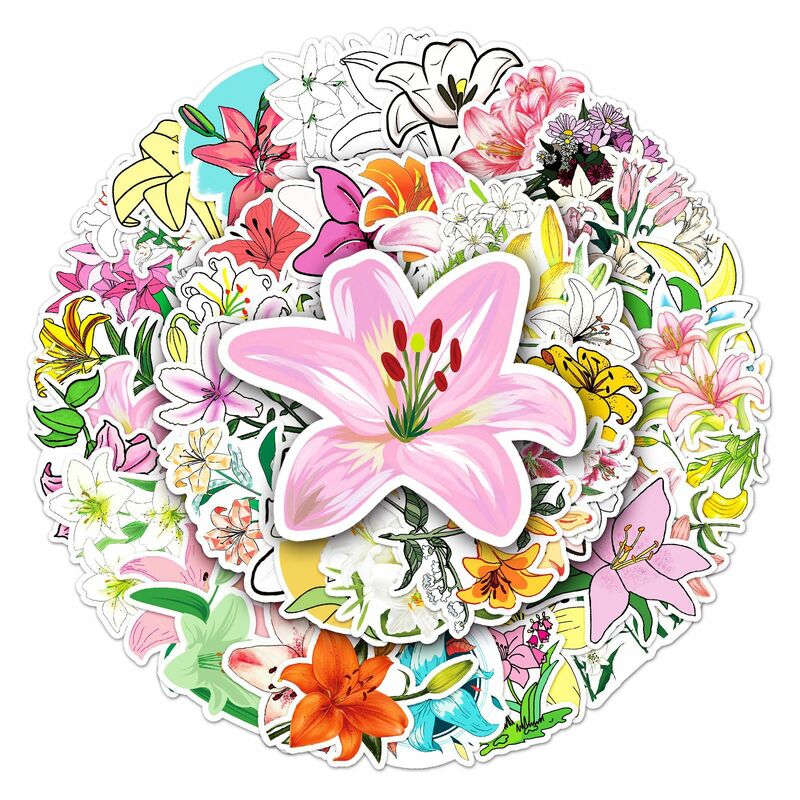 50 lily doodles qualidade premium adesivos dos desenhos animados bonito planta flor adesivos diy skate bagagem adesivos à prova dwaterproof água