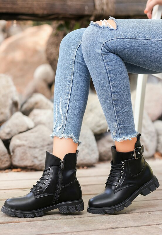 Türkei Neue Design Schwarz Farbe Frauen Stiefel Für Winter Und Herbst Heels Für Damen Mode Stiefeletten Für Frauen