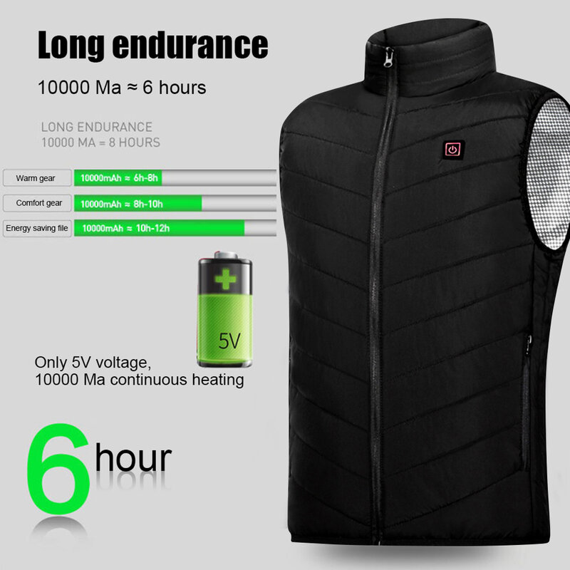 Intelligent Headed Waistcoat Men Women USB Electric Smart Heating Vest Zipper 9 Areas Zone for Outdoor Hunting for Sports Hiking