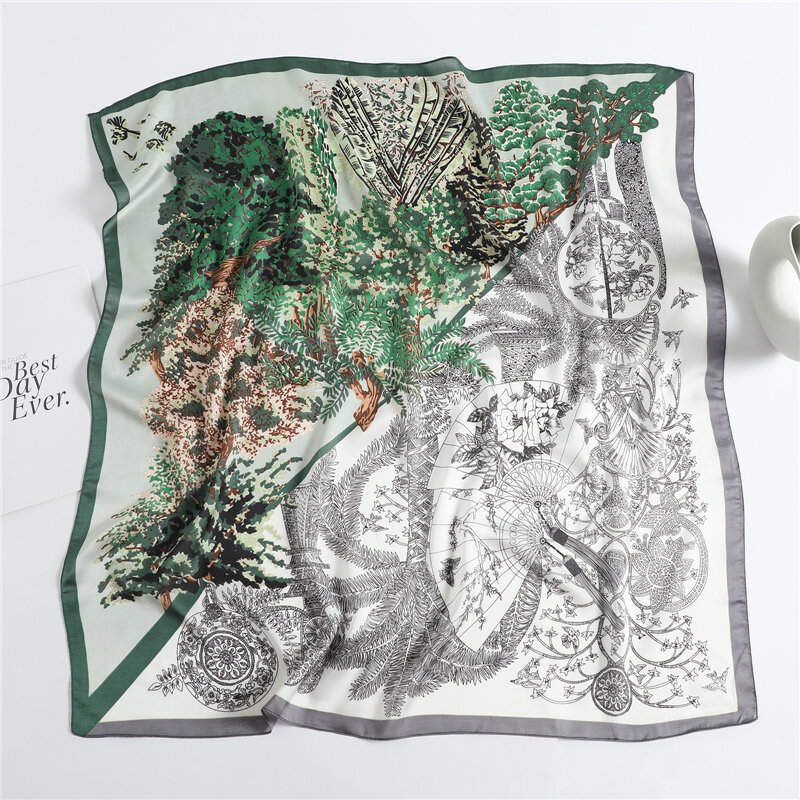 Bufanda cuadrada de seda satinada con estampado de Hijab para mujer, pañuelo Floral para el cuello, Foulard 2022