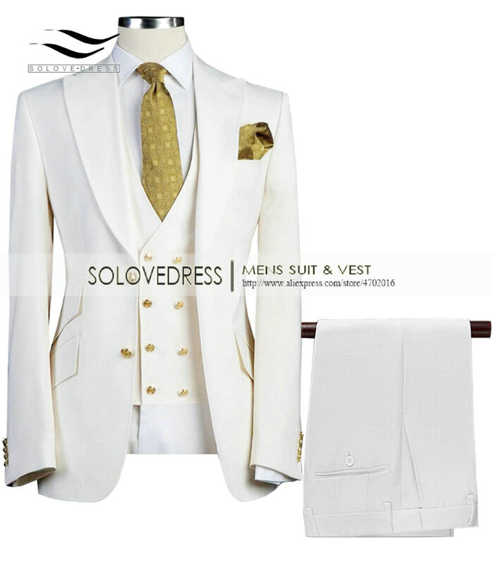Garnitury męskie 3 szt. Slim Fit garnitury biurowe Groom zieleń wojskowa szlachetne szare białe smokingi na formalny garnitur weselny (marynarka + spodnie + kamizelka)