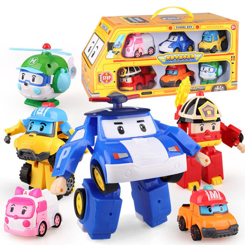 6 Buah/Set Robocare Poli Robot Transformasi Poli Amber Roy Korea Mainan Model Mobil Anime Tokoh Aksi Mainan untuk Anak-anak Hadiah Terbaik