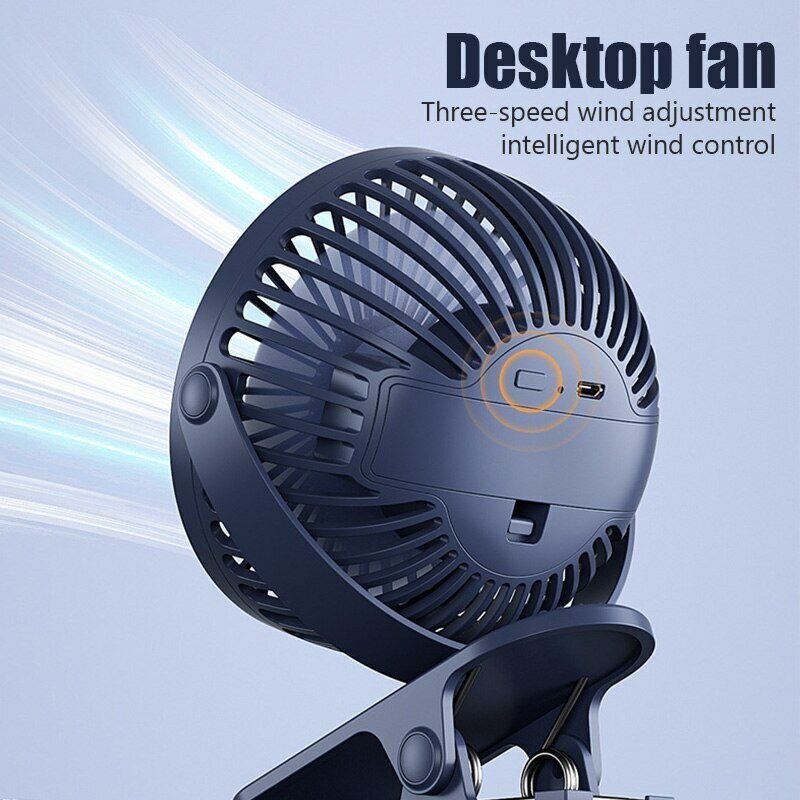 Mini Ultra Long Range Silent Clip Fan, Recarregável, Silencioso, Mini, Classe Estudantil, Dormitório, Escritório, Desktop, Carregamento