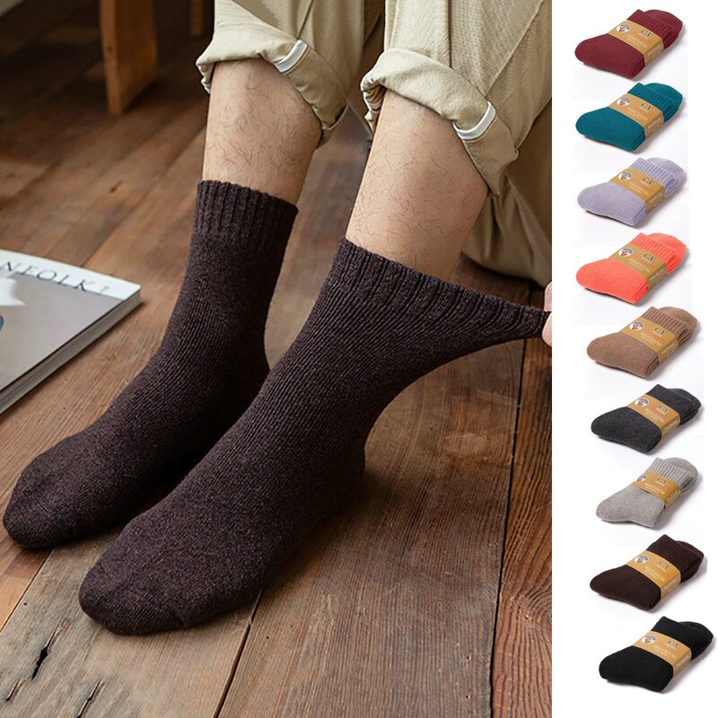 Calcetines gruesos de lana para hombre, calcetín cálido, sencillo, Color sólido, toalla de felpa, talla grande