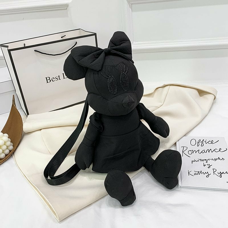 2022 New Disney  Minnie Mouse Plush Doll Animal Stuffed Backpack Nylon Women's Bag Black Backpack Teen Girls Plush Toys Girl Bag