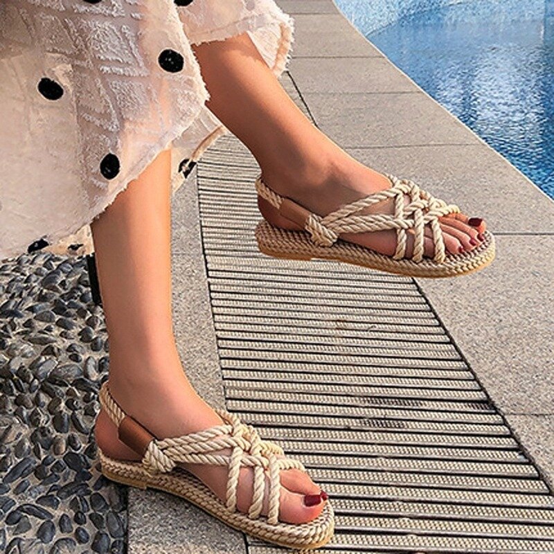 Sandálias mulher sapatos trançado corda com estilo casual tradicional e criatividade simples moda sandálias sapatos femininos verão