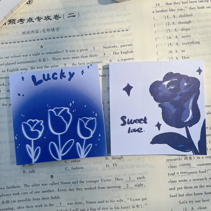 4Pcs Sticky Notes Memo Pad Blau Rose 50 Blätter Aufkleber Täglich Zu Tun Liste Hinweis Papier für Student Büro schreibwaren