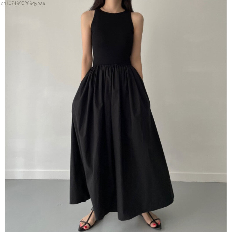 Coreano Chic Dress Women Elegant Ladies Luxury 2023 Summer Work Stitching abito a vita alta gilet senza maniche bianco gonna nera anni '90