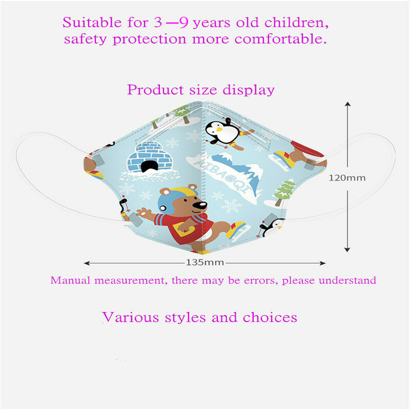 Masque de protection pour enfants de 3 à 9 ans, 10 pièces, 4 couches, dessins animés, ffp2