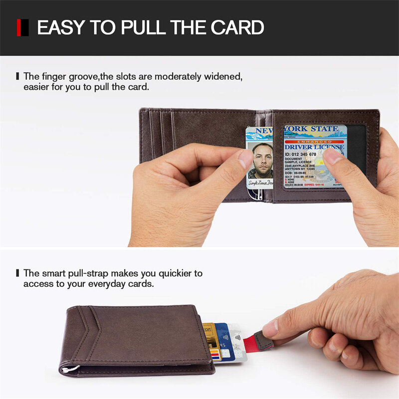사용자 정의 이름 남자 스마트 지갑 신용 카드 홀더 RFID 차단 정품 가죽 지갑 카드 홀더, ID 카드 및 사진 창
