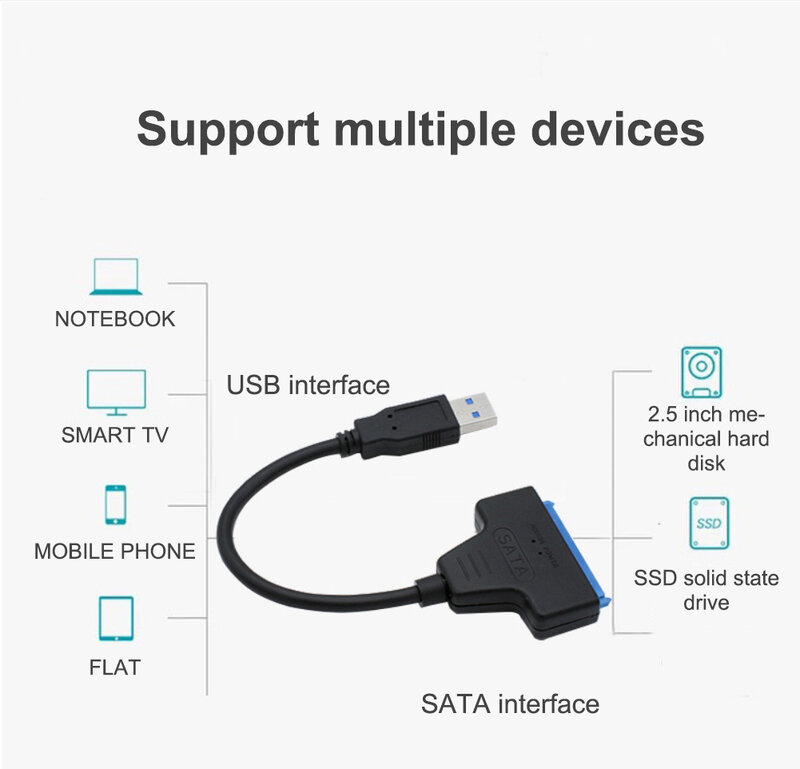 Cable adaptador USB3.0 2,0 a Sata, Compatible con disco duro de 2,5 pulgadas