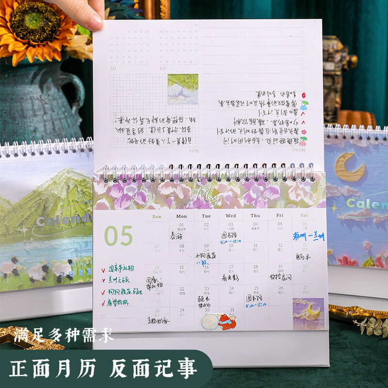学生,オフィス,装飾,花の絵画,カレンダー,創造的な韓国スタイルのオフィスカレンダー2023