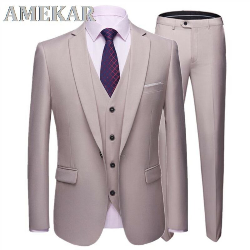 Costume d'affaires décontracté pour hommes, ensemble 3 pièces/homme, un/deux boutons, blazer, pantalon, gilet, 2022