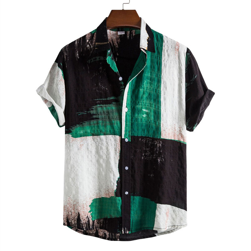 Модная 2023 повседневная мужская рубашка с коротким рукавом и отложным воротником с принтом музыкальных символов, весна-лето