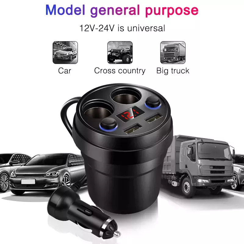 Dual USB Car Splitter 3.1A Power Socket Cigarette Lighter Splitter Charger Cup Holder With Voltage LED Display Car Accessories