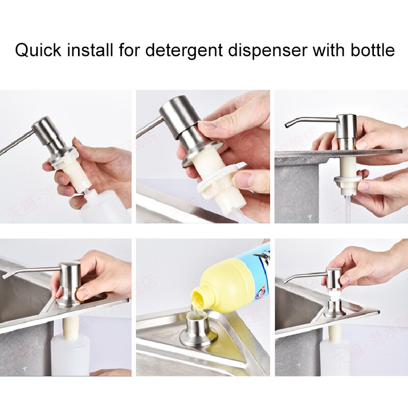Dispensador de sabão líquido cozinha de aço inoxidável dishwashing detergente dispensadores loção do banheiro imprensa mão bombas garrafa recipiente