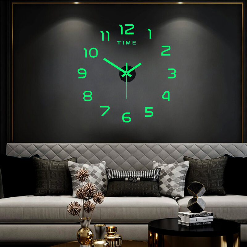 3droman numeral relógio de parede luminoso sem moldura relógio de parede, silencioso relógio digital adesivo de parede, sala de estar escritório decoração da parede adesivo