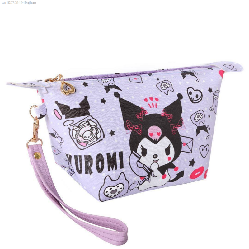 Sanrio Kawaii Hello Kitty Cinnamoroll Makeup Bag Leather Kuromi Portable Storage Bag Hand Key Wallet Mobile Phone Bag Mini Hand