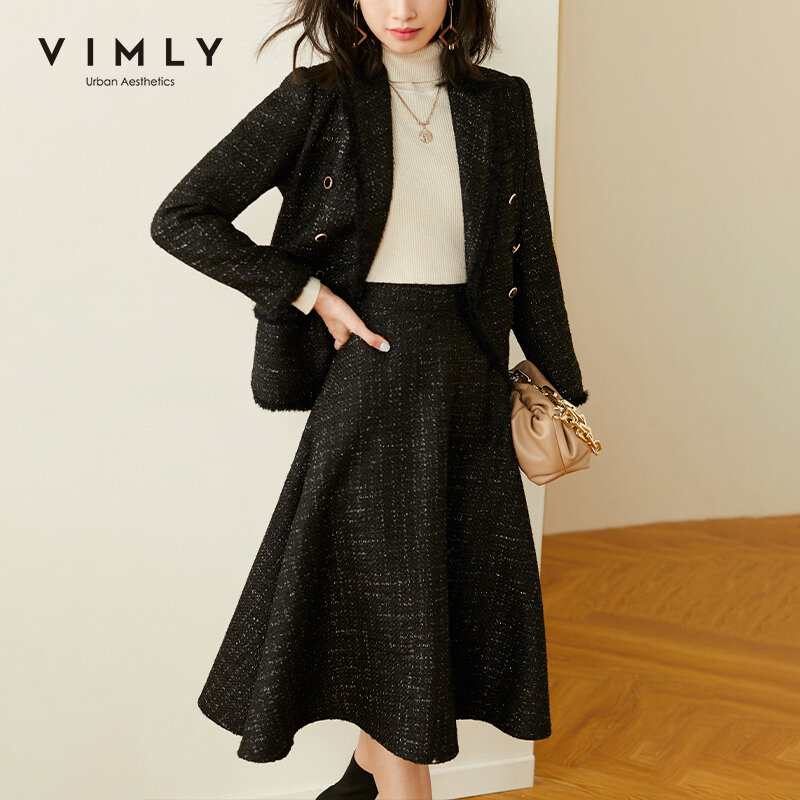 Vimly-우아한 더블 브레스트 짧은 블레이저 하이 웨스트 스커트 F3670 여성용, 패션, 오피스 레이디 의상, 2020