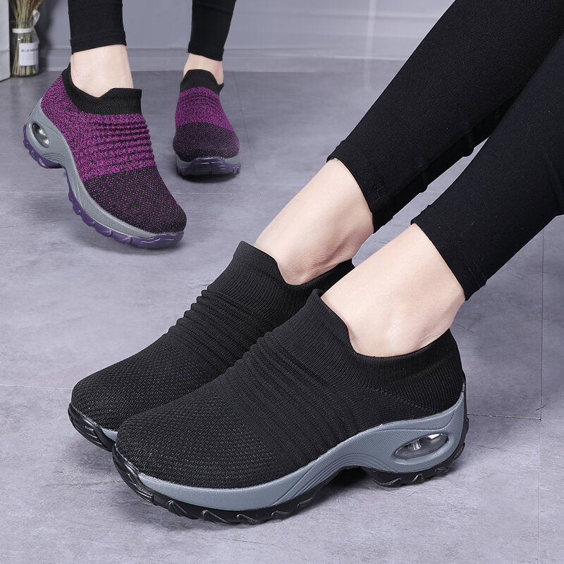 รองเท้าผู้หญิงรองเท้าวิ่งรองเท้าตาข่ายใหม่ Breathable ผสมสี Slip-On กีฬาหญิงหญิง Zapatos Mujer