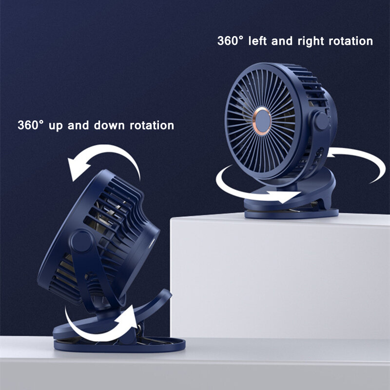 Mini 10000mAh Chargeable Clipped Fan 360° Rotation 4-speed Wind USB Desktop Ventilator Silent Air Conditioner for Bedroom Office