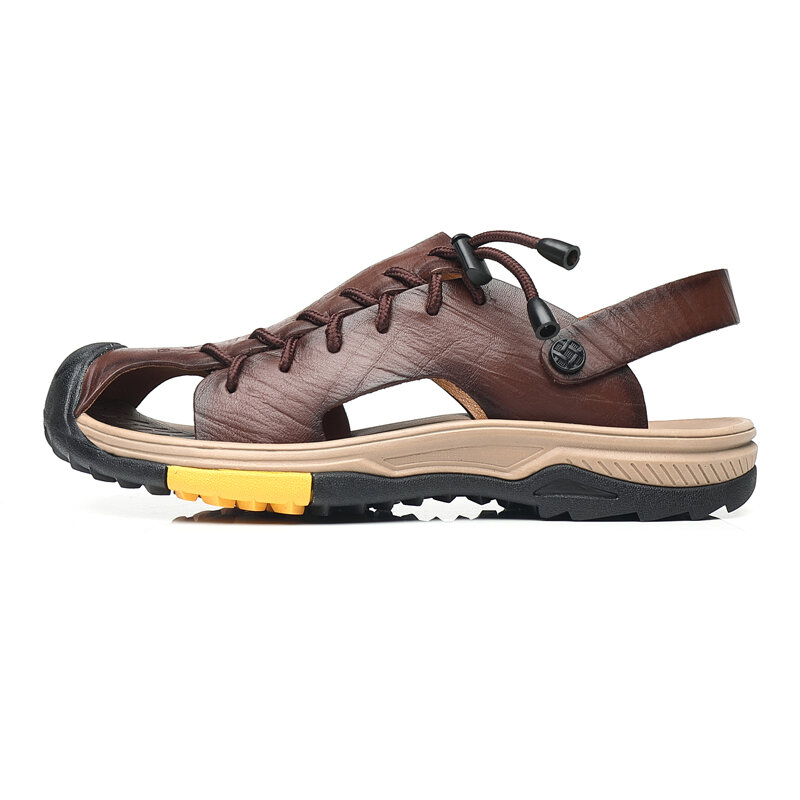 Summer Men's Sandals Genuine Leather Sandals Slides Breathable Rome Male Outdoor Beach Slippers Soft Men Beach Sandals