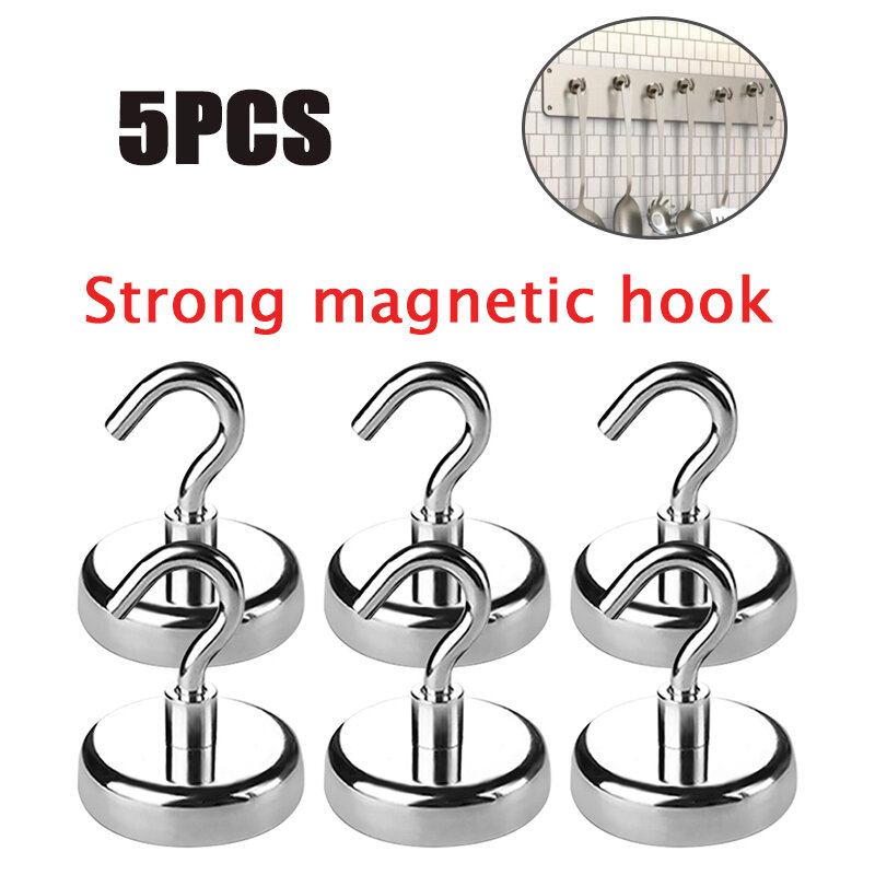 5/1Pc powerful magnetic hooks heavy duty neodymium magnet hook towel key wall strong hanger kitchen bathroom storage organizatio