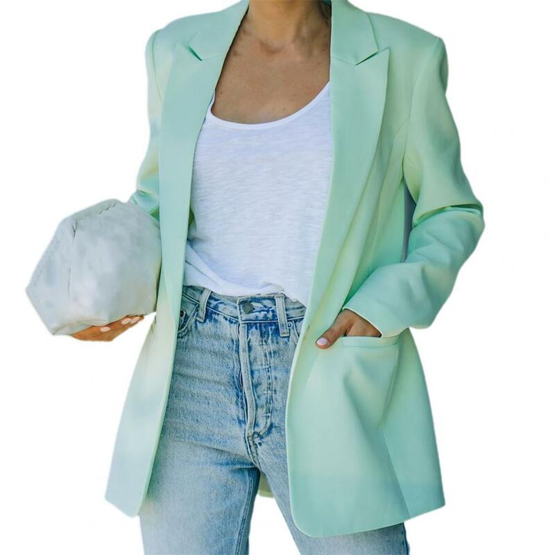 Blazer de manga larga para mujer, chaqueta con bolsillos y solapa, informal, color verde, Otoño e Invierno